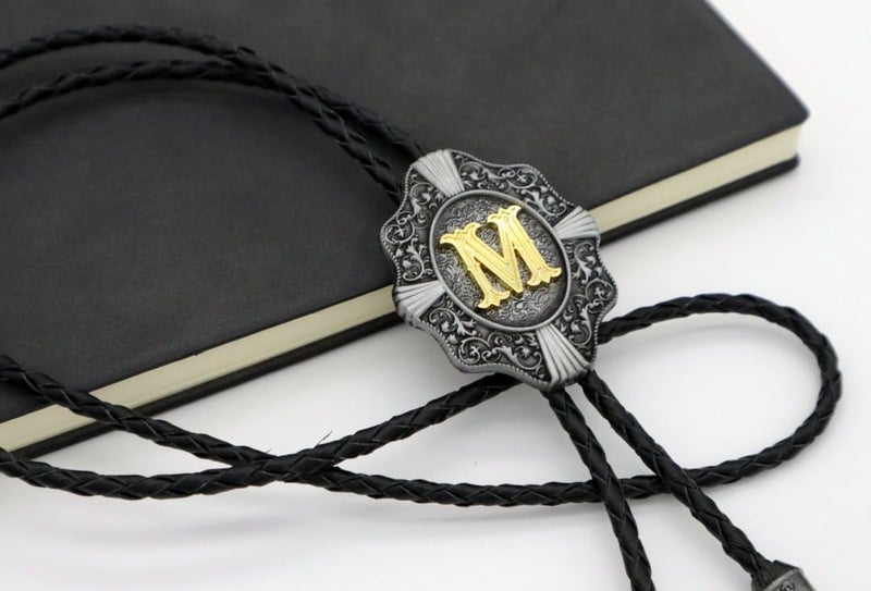 KECOL Western Letter Bolo Tie Cowboy Aalphabet A to Z Neckties Necklace for Men Women - Image 4